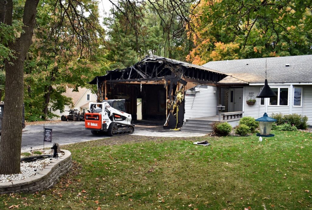 garage fire damage before repairs