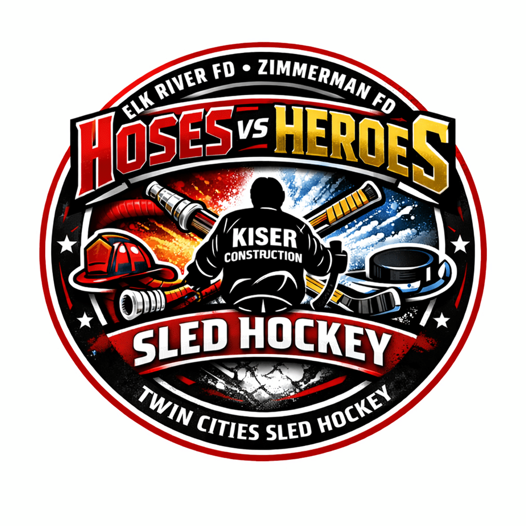 Kiser presents Hoses VS Heroes Sled Hockey Game Logo